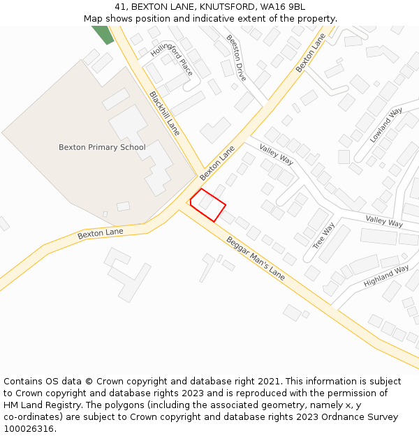 41, BEXTON LANE, KNUTSFORD, WA16 9BL: Location map and indicative extent of plot