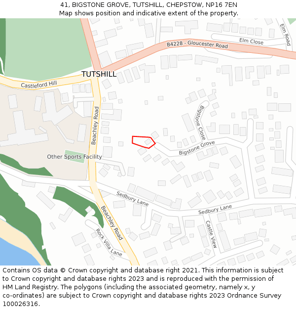 41, BIGSTONE GROVE, TUTSHILL, CHEPSTOW, NP16 7EN: Location map and indicative extent of plot