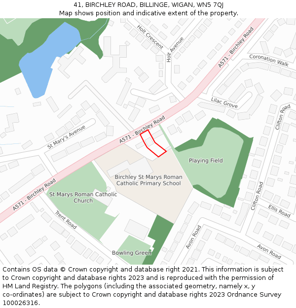 41, BIRCHLEY ROAD, BILLINGE, WIGAN, WN5 7QJ: Location map and indicative extent of plot