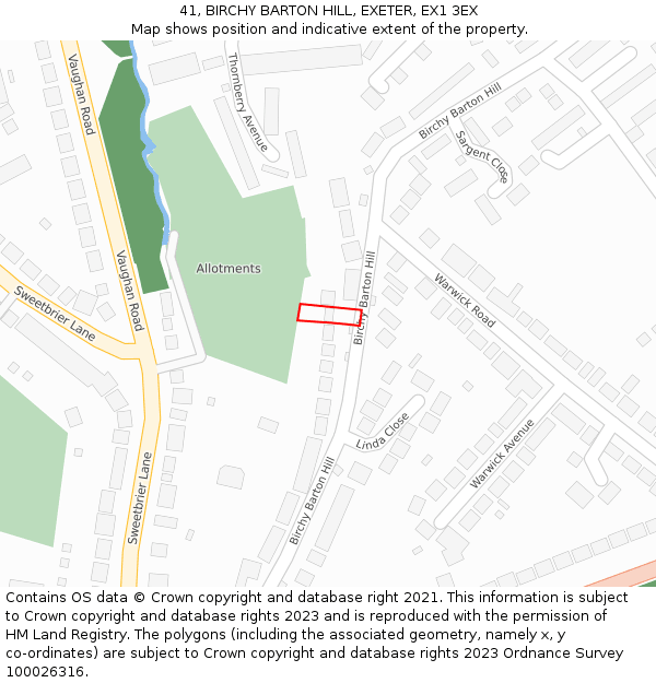 41, BIRCHY BARTON HILL, EXETER, EX1 3EX: Location map and indicative extent of plot