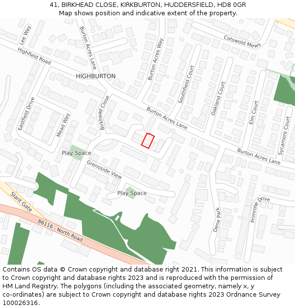 41, BIRKHEAD CLOSE, KIRKBURTON, HUDDERSFIELD, HD8 0GR: Location map and indicative extent of plot