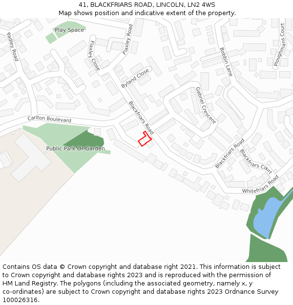 41, BLACKFRIARS ROAD, LINCOLN, LN2 4WS: Location map and indicative extent of plot