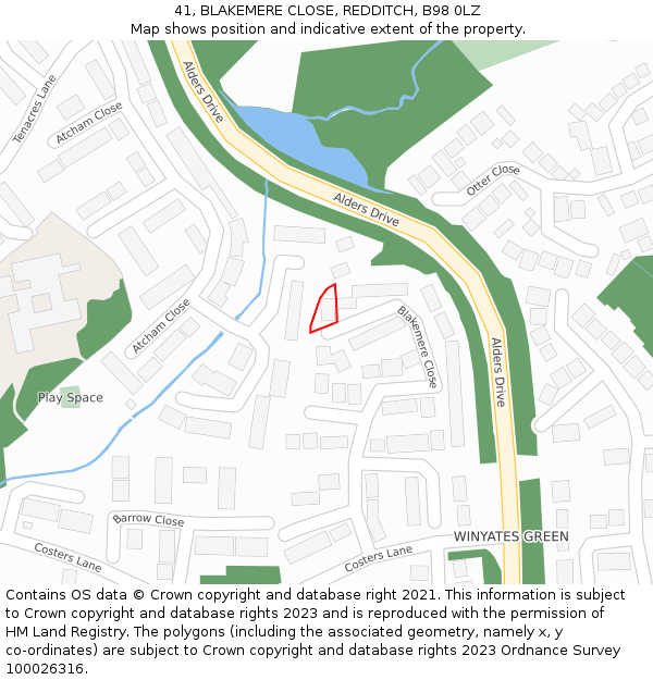 41, BLAKEMERE CLOSE, REDDITCH, B98 0LZ: Location map and indicative extent of plot