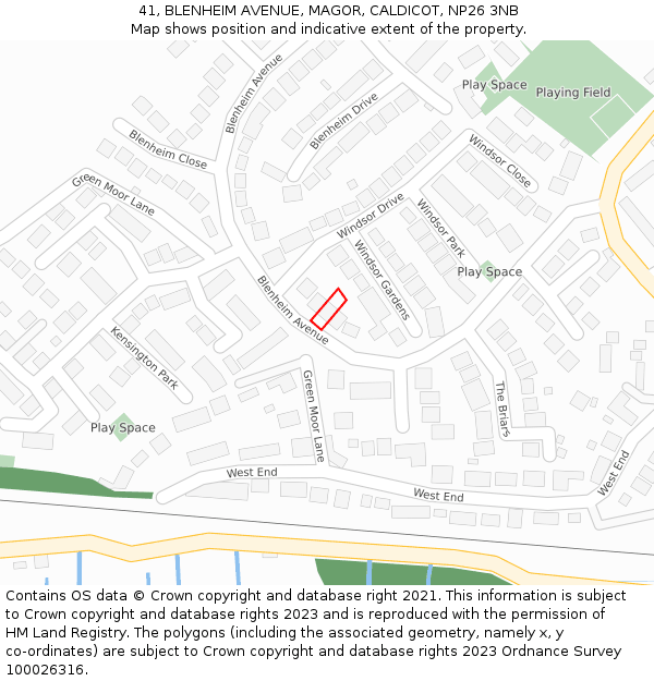 41, BLENHEIM AVENUE, MAGOR, CALDICOT, NP26 3NB: Location map and indicative extent of plot