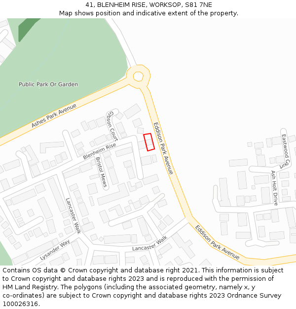 41, BLENHEIM RISE, WORKSOP, S81 7NE: Location map and indicative extent of plot