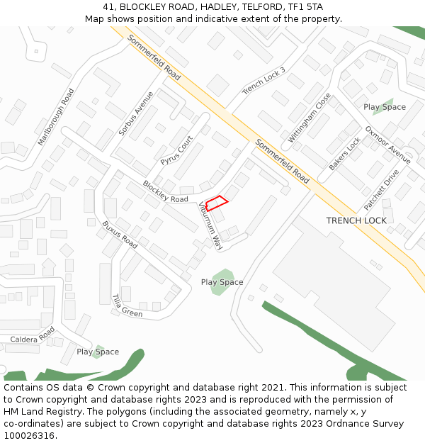 41, BLOCKLEY ROAD, HADLEY, TELFORD, TF1 5TA: Location map and indicative extent of plot