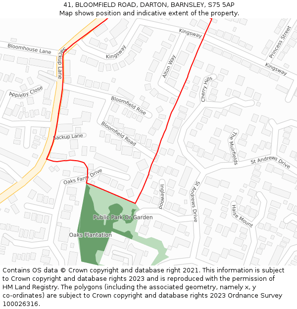 41, BLOOMFIELD ROAD, DARTON, BARNSLEY, S75 5AP: Location map and indicative extent of plot