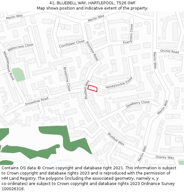 41, BLUEBELL WAY, HARTLEPOOL, TS26 0WF: Location map and indicative extent of plot