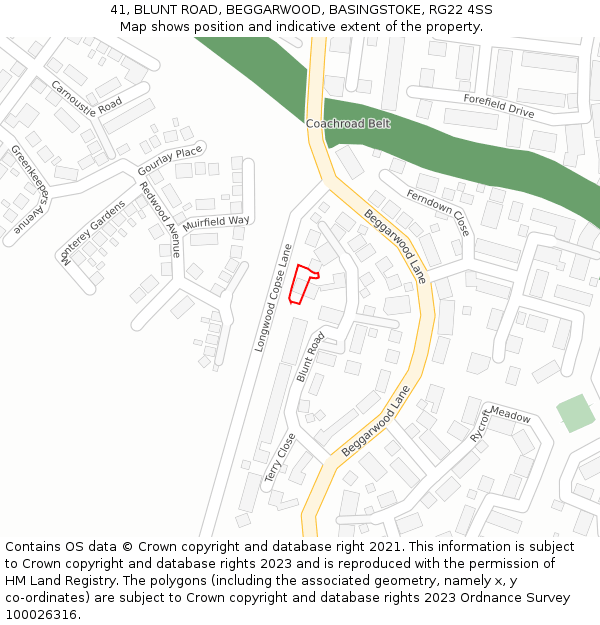 41, BLUNT ROAD, BEGGARWOOD, BASINGSTOKE, RG22 4SS: Location map and indicative extent of plot