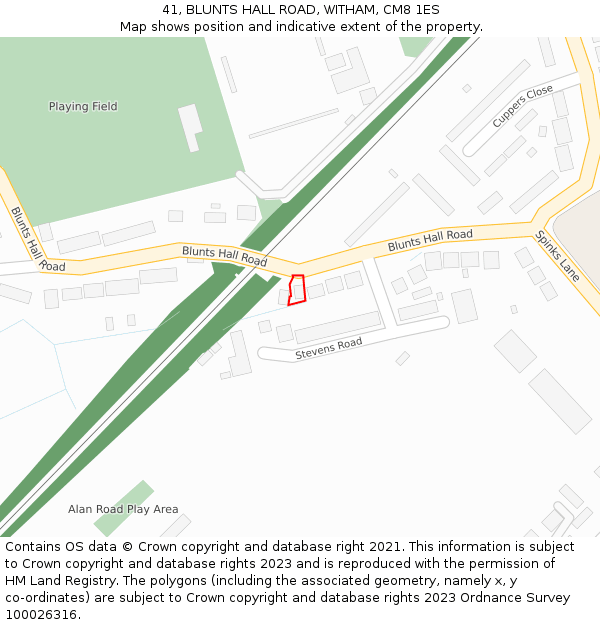 41, BLUNTS HALL ROAD, WITHAM, CM8 1ES: Location map and indicative extent of plot