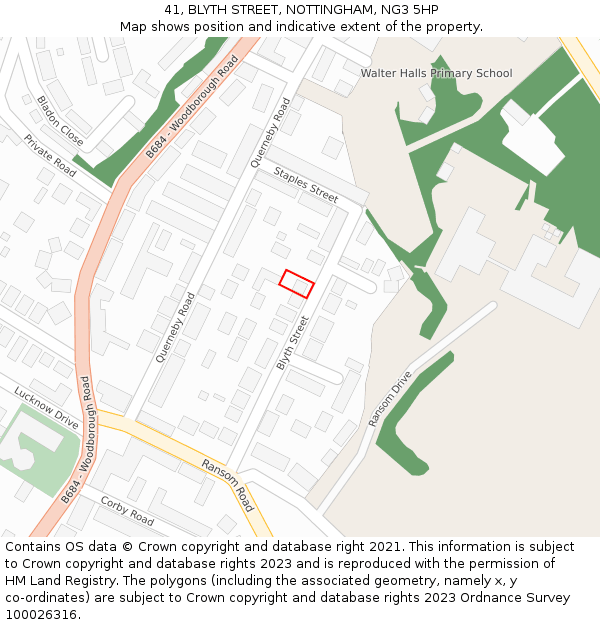 41, BLYTH STREET, NOTTINGHAM, NG3 5HP: Location map and indicative extent of plot