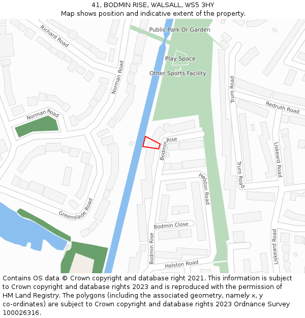 41, BODMIN RISE, WALSALL, WS5 3HY: Location map and indicative extent of plot