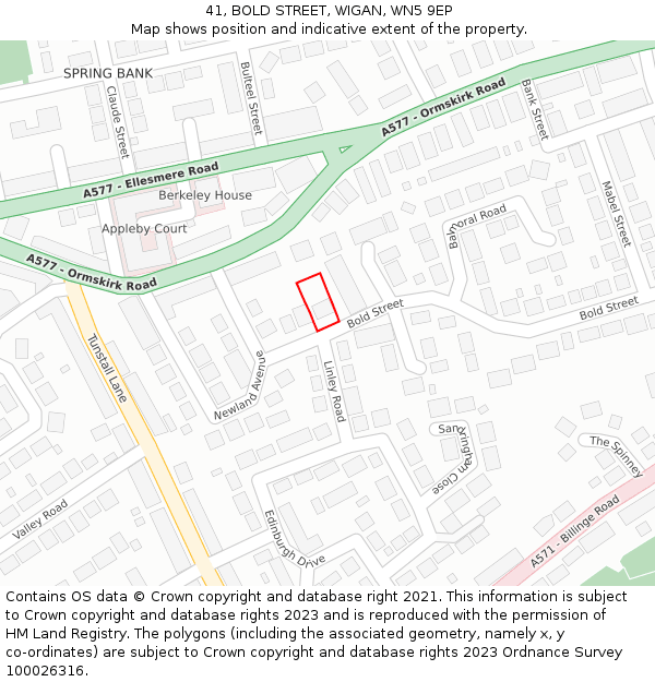 41, BOLD STREET, WIGAN, WN5 9EP: Location map and indicative extent of plot