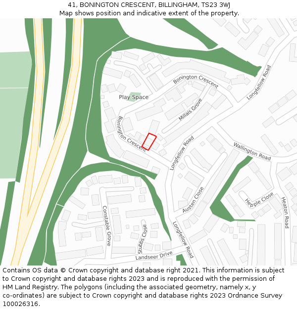 41, BONINGTON CRESCENT, BILLINGHAM, TS23 3WJ: Location map and indicative extent of plot