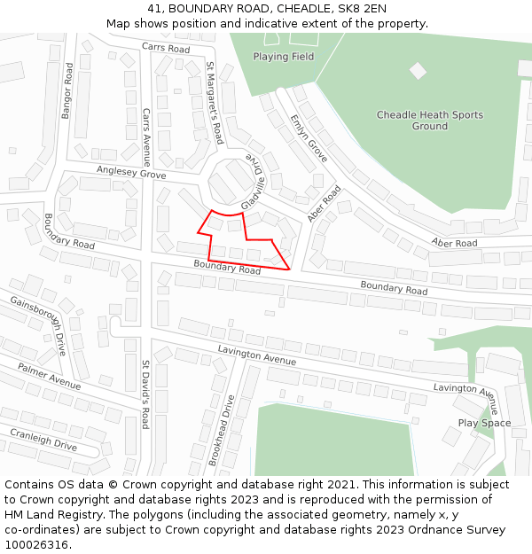 41, BOUNDARY ROAD, CHEADLE, SK8 2EN: Location map and indicative extent of plot