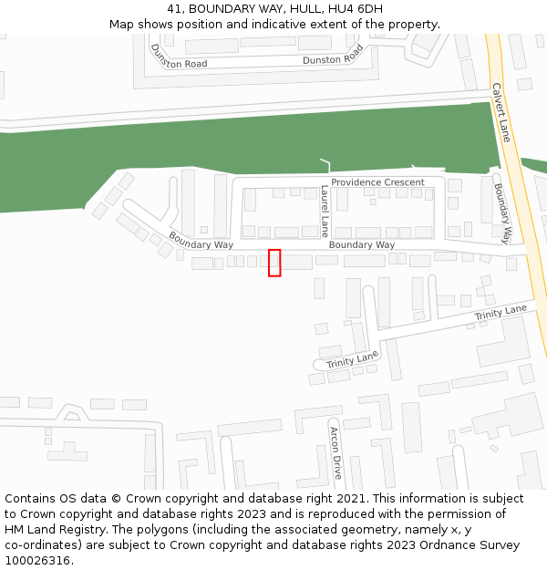 41, BOUNDARY WAY, HULL, HU4 6DH: Location map and indicative extent of plot