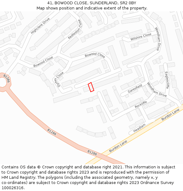 41, BOWOOD CLOSE, SUNDERLAND, SR2 0BY: Location map and indicative extent of plot