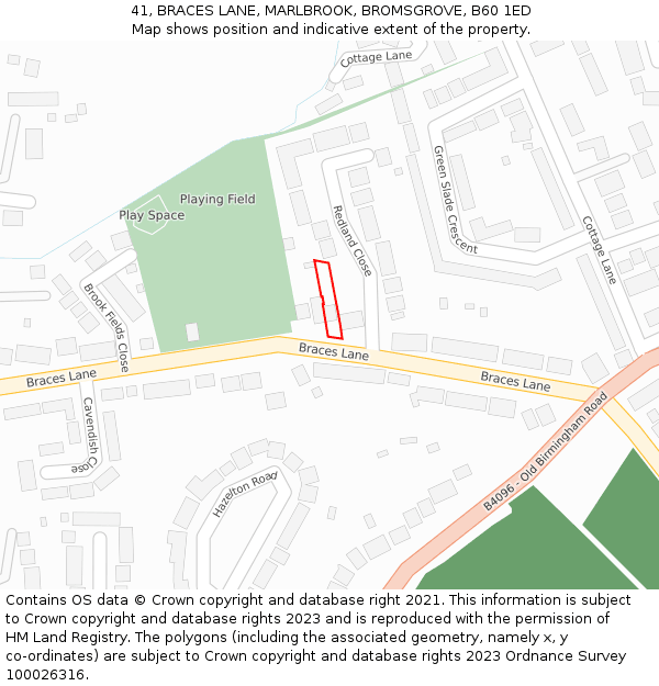 41, BRACES LANE, MARLBROOK, BROMSGROVE, B60 1ED: Location map and indicative extent of plot