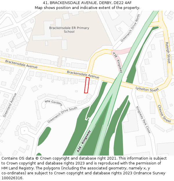 41, BRACKENSDALE AVENUE, DERBY, DE22 4AF: Location map and indicative extent of plot