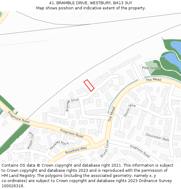 41, BRAMBLE DRIVE, WESTBURY, BA13 3UY: Location map and indicative extent of plot