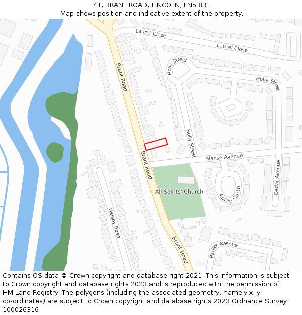 41, BRANT ROAD, LINCOLN, LN5 8RL: Location map and indicative extent of plot