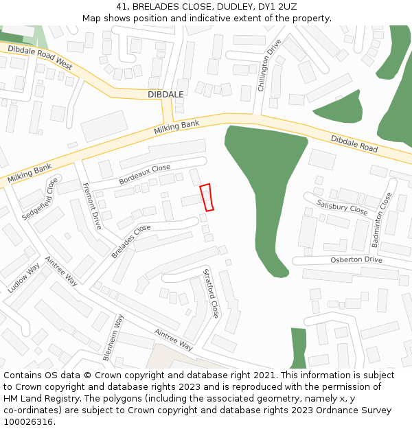 41, BRELADES CLOSE, DUDLEY, DY1 2UZ: Location map and indicative extent of plot