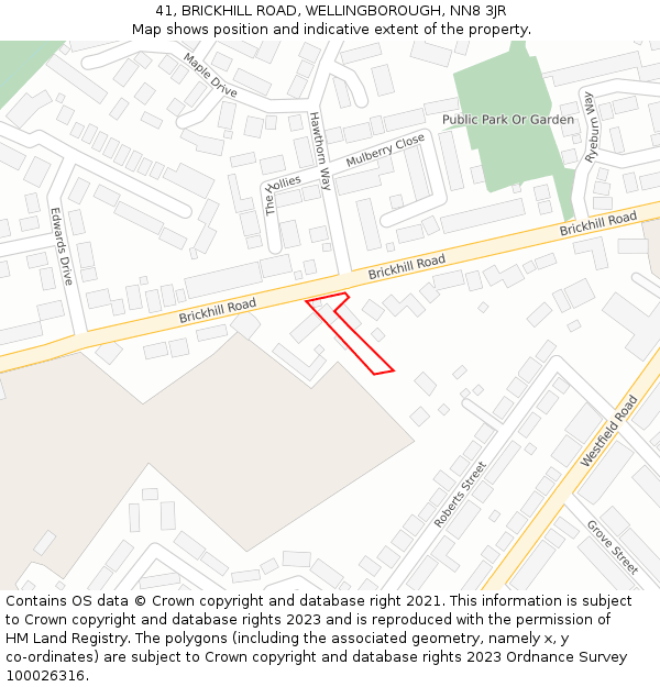 41, BRICKHILL ROAD, WELLINGBOROUGH, NN8 3JR: Location map and indicative extent of plot