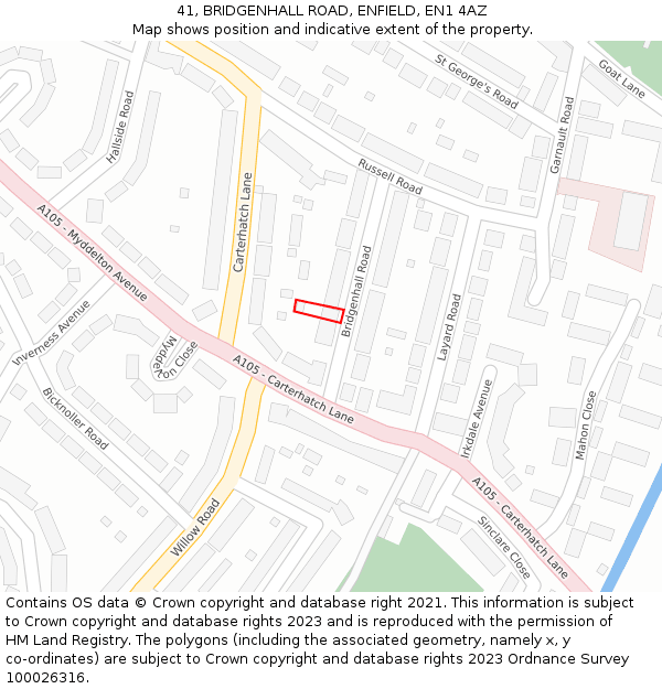 41, BRIDGENHALL ROAD, ENFIELD, EN1 4AZ: Location map and indicative extent of plot