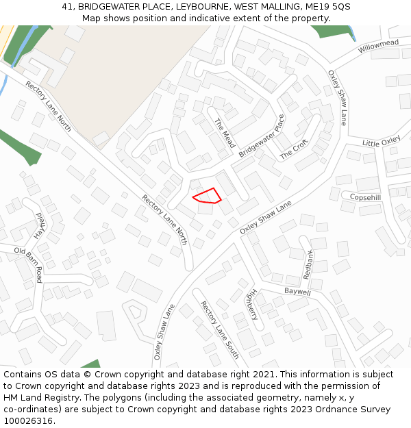 41, BRIDGEWATER PLACE, LEYBOURNE, WEST MALLING, ME19 5QS: Location map and indicative extent of plot