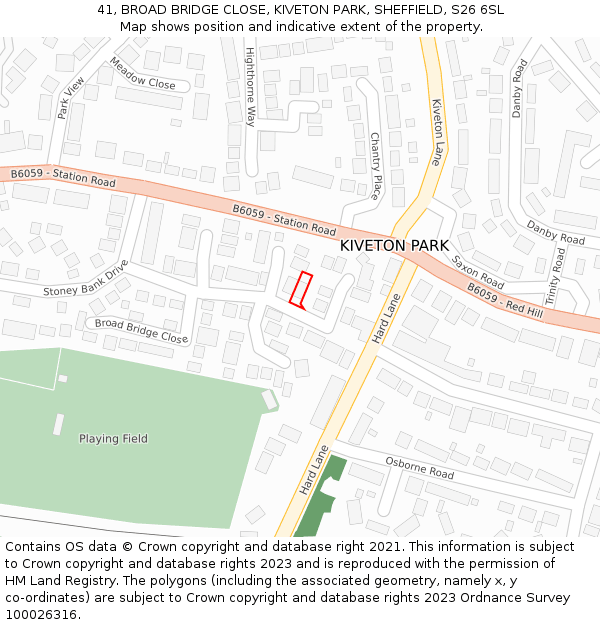 41, BROAD BRIDGE CLOSE, KIVETON PARK, SHEFFIELD, S26 6SL: Location map and indicative extent of plot