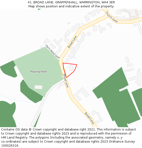 41, BROAD LANE, GRAPPENHALL, WARRINGTON, WA4 3ER: Location map and indicative extent of plot