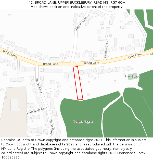 41, BROAD LANE, UPPER BUCKLEBURY, READING, RG7 6QH: Location map and indicative extent of plot