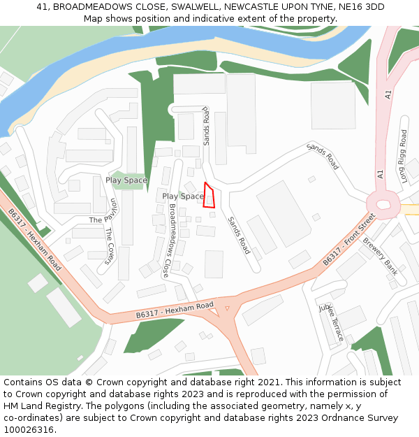 41, BROADMEADOWS CLOSE, SWALWELL, NEWCASTLE UPON TYNE, NE16 3DD: Location map and indicative extent of plot