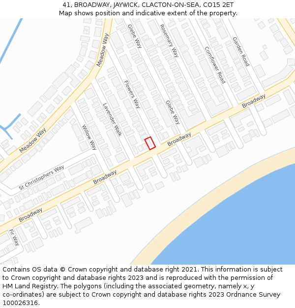 41, BROADWAY, JAYWICK, CLACTON-ON-SEA, CO15 2ET: Location map and indicative extent of plot