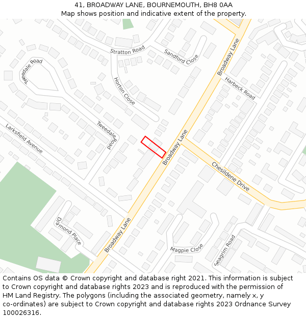 41, BROADWAY LANE, BOURNEMOUTH, BH8 0AA: Location map and indicative extent of plot