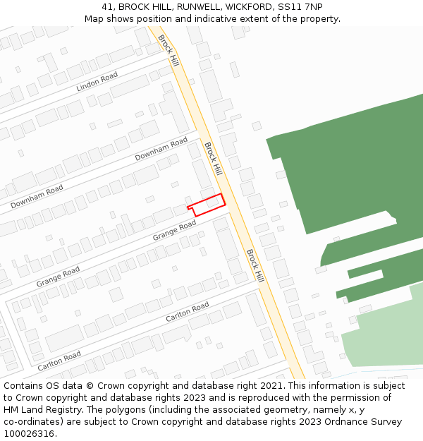41, BROCK HILL, RUNWELL, WICKFORD, SS11 7NP: Location map and indicative extent of plot