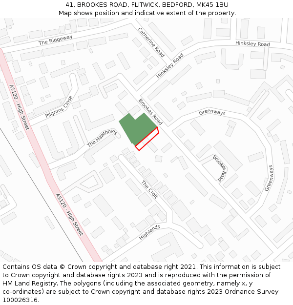 41, BROOKES ROAD, FLITWICK, BEDFORD, MK45 1BU: Location map and indicative extent of plot