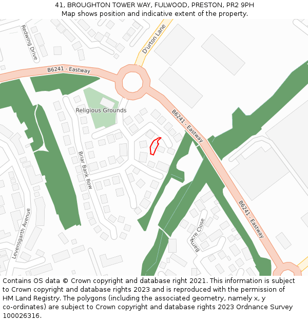 41, BROUGHTON TOWER WAY, FULWOOD, PRESTON, PR2 9PH: Location map and indicative extent of plot