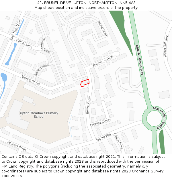 41, BRUNEL DRIVE, UPTON, NORTHAMPTON, NN5 4AF: Location map and indicative extent of plot