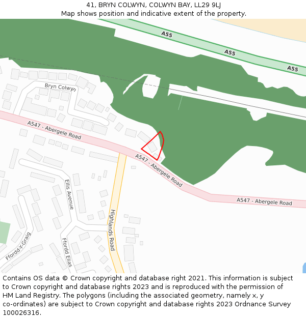 41, BRYN COLWYN, COLWYN BAY, LL29 9LJ: Location map and indicative extent of plot