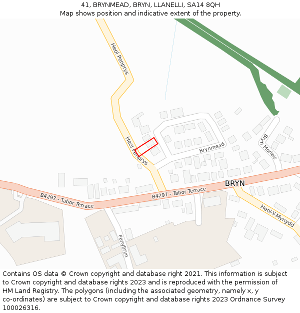 41, BRYNMEAD, BRYN, LLANELLI, SA14 8QH: Location map and indicative extent of plot