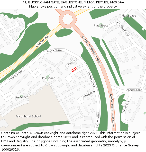 41, BUCKINGHAM GATE, EAGLESTONE, MILTON KEYNES, MK6 5AA: Location map and indicative extent of plot