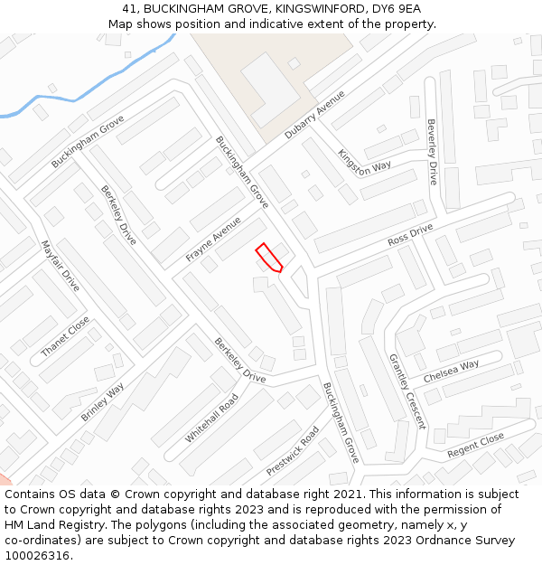 41, BUCKINGHAM GROVE, KINGSWINFORD, DY6 9EA: Location map and indicative extent of plot