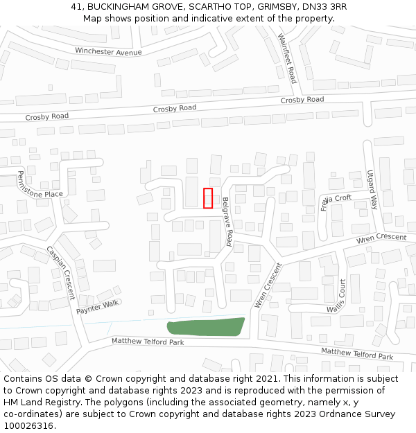41, BUCKINGHAM GROVE, SCARTHO TOP, GRIMSBY, DN33 3RR: Location map and indicative extent of plot