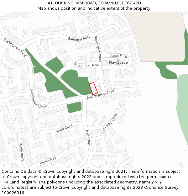 41, BUCKINGHAM ROAD, COALVILLE, LE67 4PB: Location map and indicative extent of plot
