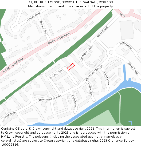 41, BULRUSH CLOSE, BROWNHILLS, WALSALL, WS8 6DB: Location map and indicative extent of plot