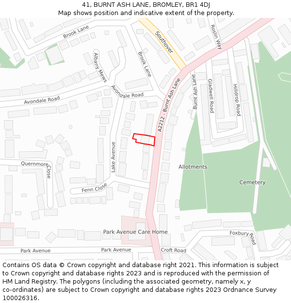 41, BURNT ASH LANE, BROMLEY, BR1 4DJ: Location map and indicative extent of plot