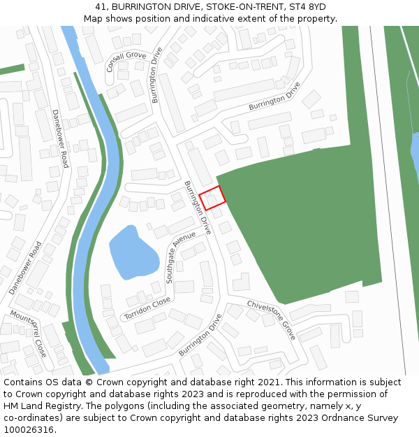 41, BURRINGTON DRIVE, STOKE-ON-TRENT, ST4 8YD: Location map and indicative extent of plot