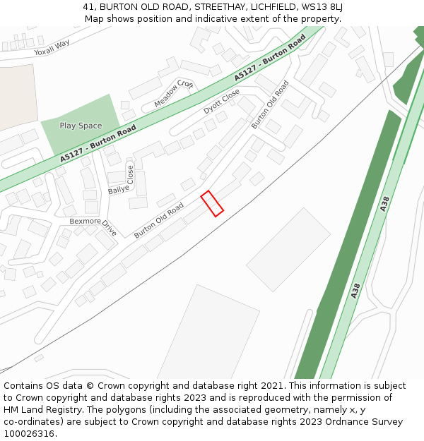 41, BURTON OLD ROAD, STREETHAY, LICHFIELD, WS13 8LJ: Location map and indicative extent of plot