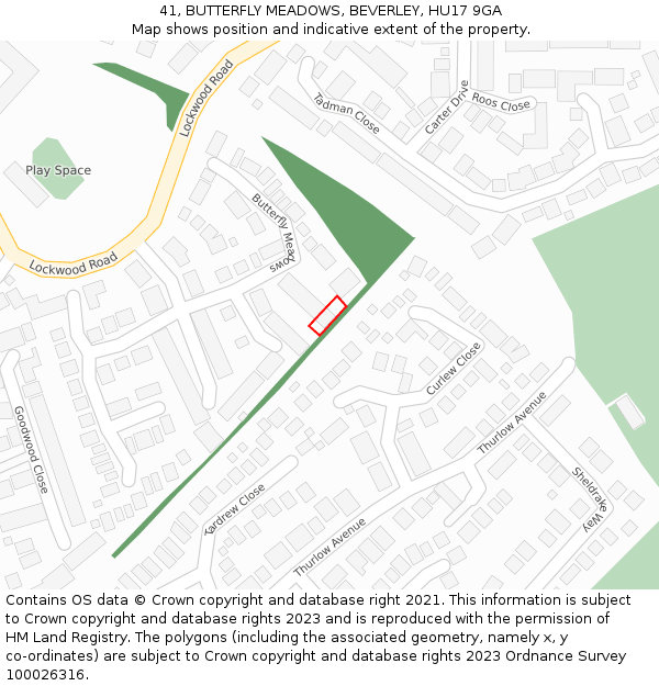 41, BUTTERFLY MEADOWS, BEVERLEY, HU17 9GA: Location map and indicative extent of plot